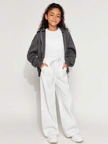 Radiana Tween 女童夏季休闲抽绳腰阔腿牛仔裤，带贴袋，女童夏装套装 - 白色 - 查看 6