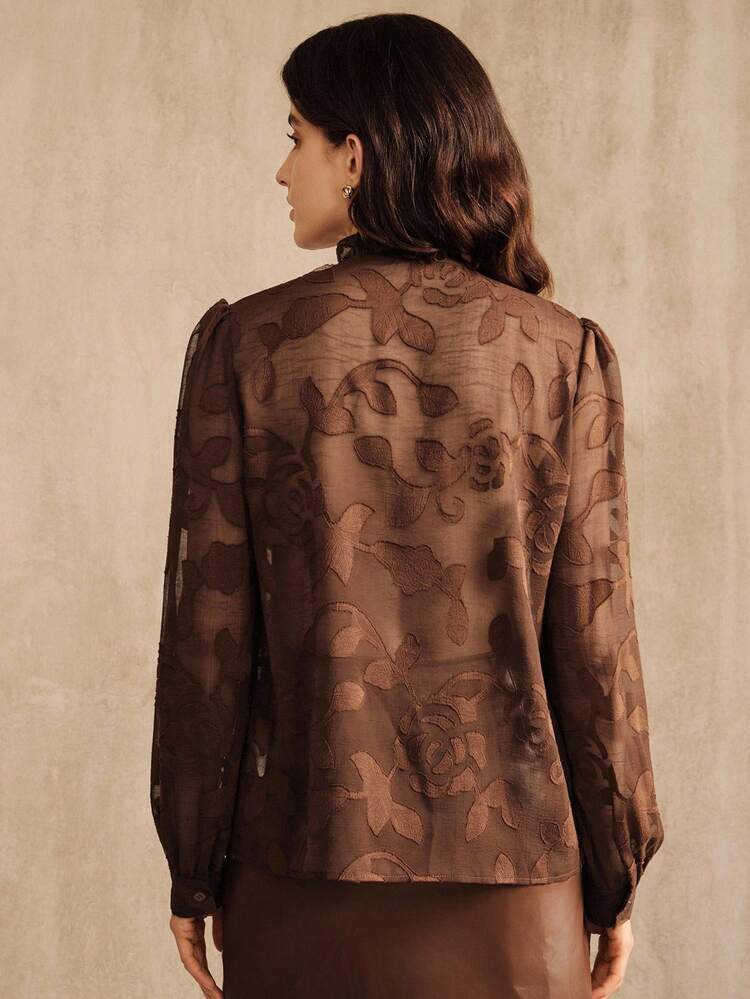 Women's Elegant Floral Patchwork Long Sleeve Blouse, Suitable For Commuting