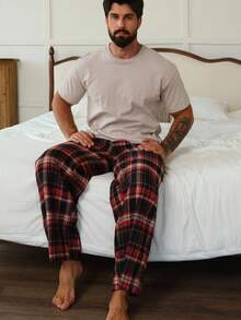 DAZY 男士红黑格子睡裤，春夏、秋季、冬季 - 紅色 - 查看 4