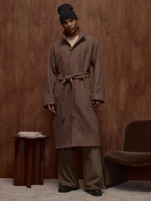 Musero Jacke mit hohem Kragen, langem Schnitt, tiefsitzenden Schultern, Langarm, Stoffgürtel, Fronttaschen, intelligenter Stil, verdeckter Knopfleiste, Mantel für Herbst/Winter