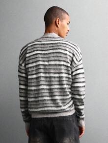 SUMWON Flauschiger gestreifter Strickpullover, gemütlicher Winter-Pullover mit weicher Textur, Rundhalsausschnitt, Langarm, lässige warme Loungewear Strickware - Verschiedenfarbig - Übersicht 2