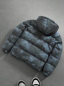 PAVTROS Manfinity Streetrush 男士时尚字母印花连帽长袖保暖外套，Y2K 冬季外套，秋季款 - 黑色 - 查看 2