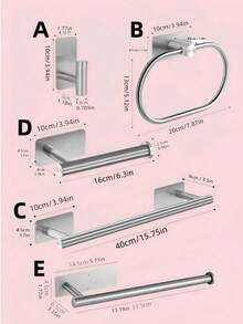 1 pièce Ensemble d'accessoires de salle de bain en acier inoxydable, barre à serviette, anneau à serviette, crochet à vêtements, porte-papier toilette, montage mural - Argent - Voir 17