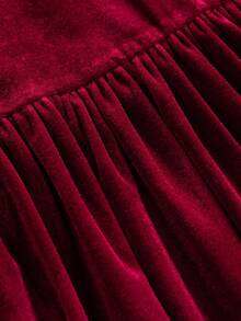 Pitira Tween Girls Elegant Velvet Beaded Ruffle Sleeve Cinched Waist Flare Dress, Wine Red, Suitable For Christmas Party, Autumn/Winter, Christmas Dress Girl Velvet Dress Burgundy Young Girls Formal Dress Tween Christmas Dress