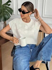 Serisse Áo len chui đầu ngắn cổ tròn màu trơn dành cho nữ vào mùa thu/đông - Màu be - Xem 5