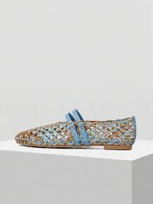 MOTF 女式编织方头平底鞋 - 藍色 - 查看 4