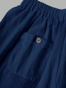 EMERY ROSE 纯色前系带口袋简约短裤，休闲日常穿着 - 藍色 - 查看 5