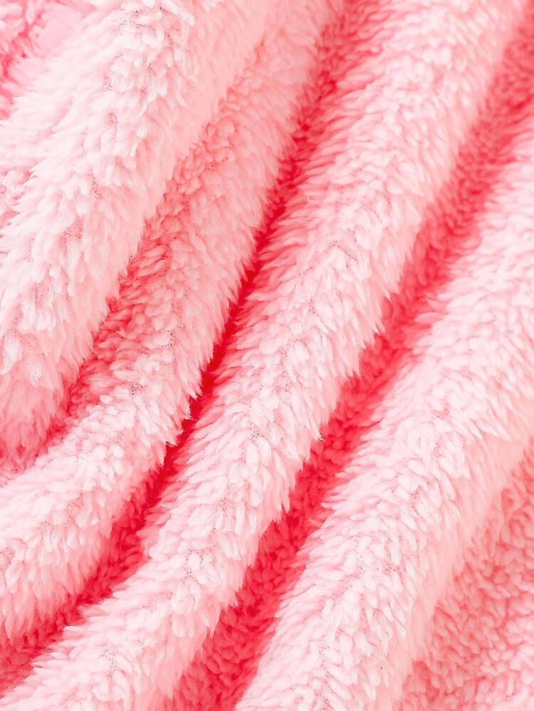 SHEIN Playful Pals 年轻女孩休闲宽松可爱 3D 兔子装饰圆领长袖上衣和松紧腰宽松裤套装，休闲又可爱 - 粉色 - 查看 4