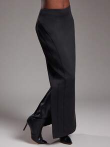 NYA SZN 裙子高腰修身纹理拉链日常休闲商务休闲办公室活动办公室教师早午餐场合超长女士服装 - 黑色 - 查看 6