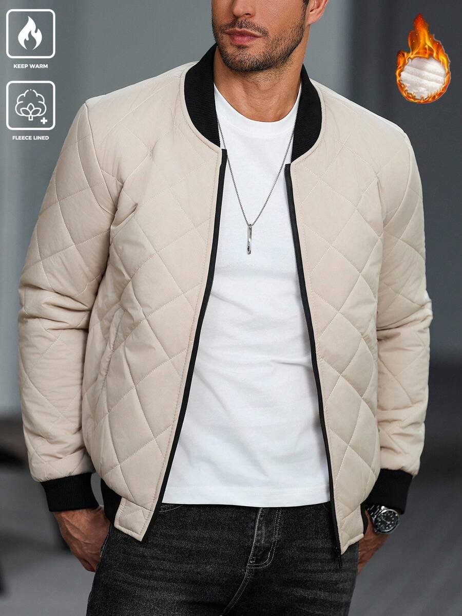 Manfinity Homme Cappotto casual imbottito e trapuntato con colletto da baseball a contrasto di colore, adatto per autunno/inverno, da uomo