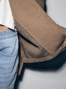 Lumivelle Women's Asymmetric Scarf Poncho Style Coat Jacket, Versatile For Autumn/Winter - Khaki - View 8