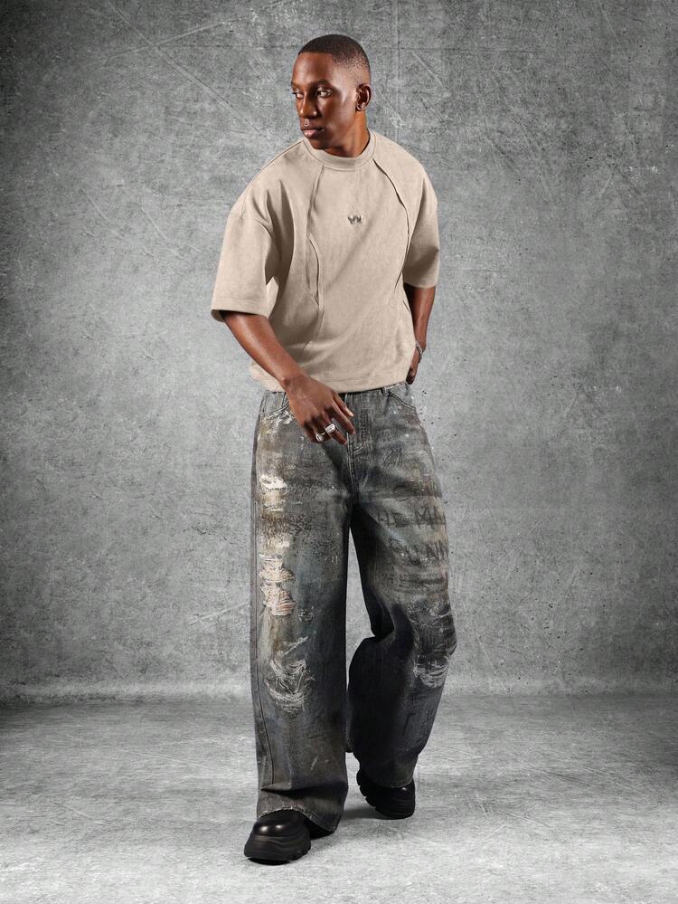 Camiseta de camurça com mangas raglan e costuras