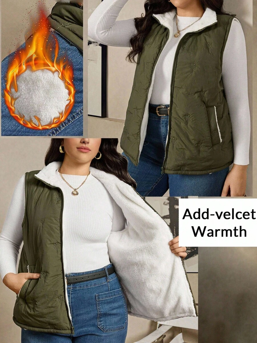 Zelara 大码女式休闲冬季纯色航海风外套，前拉链无袖口袋哥特式外套，秋季款 - 軍綠色 - 查看 1