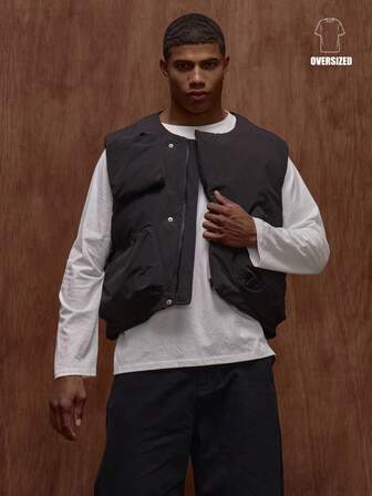 Musero Herr Nylon Överdimensionerade Dragkedja Genom Förstorade Fickor Väst Höst/Höst Vinterkläder Skrädderi