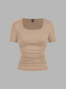 SHEIN EZwear 4 件套休闲纯色百搭方领短袖 T 恤，适合秋夏季，加大码 - 彩色 - 查看 5