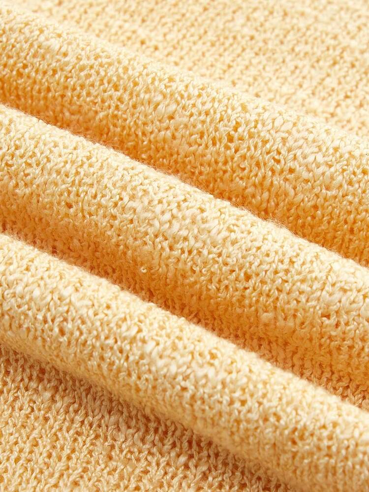 SHEIN Maija Cardigan de Tricô Amarelo de Gola Redonda, Manga Longa e Abotoamento Simples com Contraste de Cor, Escritório para Mulheres, Outono