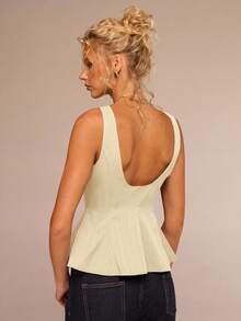 Avantive 女士休闲纯色束腰无袖露背衬衫 - 杏色 - 查看 2