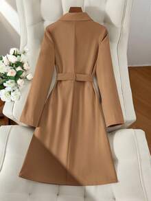 Franclia Women's Solid Color Faux Suede Double-Breasted Side Pocket Regular Jacket - Camel - View 2