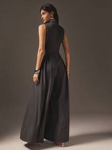 Hauture Extreme Wide Leg Zip Front Sleeveless Jumpsuit - Dark Grey - View 4