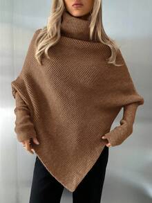 Aloruh Turtleneck Batwing Sleeve Sweater,Fall - Camel - View 5