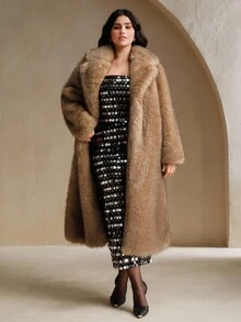Anewsta New Autumn/Winter Elegant Lady-Like Faux Fur Long Coat, Fashionable Fur & Wool Blend Outerwear For Women