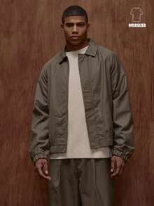 Musero Boxy Smart Style Premium Bomber Zip Through Hidden Placket Jacket Elasticated Hem Waistline Fall/Autumn Winter - Army Green - View 1