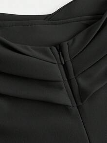 SHEIN Girlism Teen Girl Elegant Solid Color Off-Shoulder Ruffle Fitted High Slit Fishtail Hem Dress, Summer Elegant Dress Evening Wear Long Black Dress Classy Dress Black Dress Elegant Black Dresses Classy Elegant Fall Winter - Black - View 7