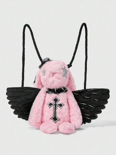 Goth Y2K Fashion Cross Plush Rabbit Wings Backpack