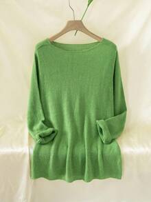 INAWLY 女式简约舒适纯色绿色毛衣 - 綠色 - 查看 1