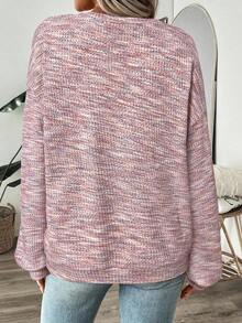 SHEIN LUNE Women's Colorful Waffle Knit Pullover Sweatshirt, Autumn,Fall - Pink - View 3