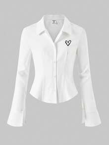 Elladie kids Camisa casual de manga larga con botones y ajuste ceñido con estampado para niña preadolescente