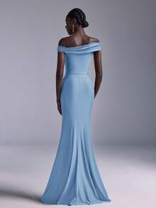 Elitara Elegant Ruched Off-Shoulder Mermaid Dress, Suitable For Weddings, Parties, Vacations, Prom, Bridesmaid (Adult) - Dusty Blue - View 3