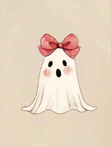 Trang phục Halloween cho bé gái thời trang thường ngày sáng tạo hình bí ngô, ma dễ thương, xin kẹo, sinh vật ma quái, mùa đáng sợ, áo phông tay ngắn cơ bản phong cách mùa thu - Màu be - Xem 7