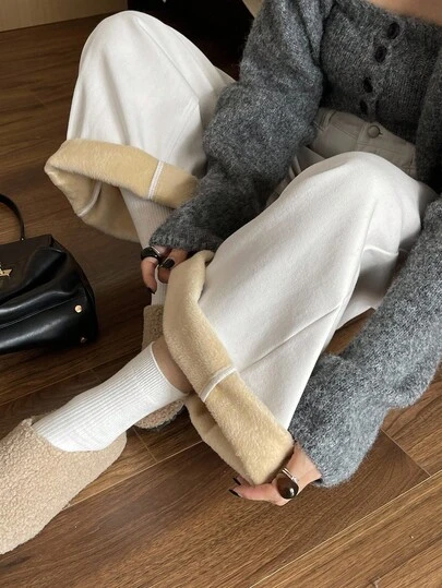 DAZY Jeans rectos con forro térmico para mujer, pantalones largos informales con forro térmico, invierno