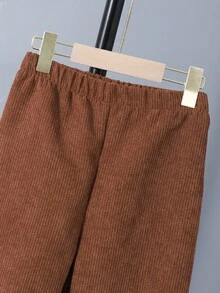 2 件套青少年女孩休闲纽扣式连帽衫和松紧腰裤套装 - 棕色 - 查看 7