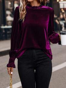 EMERY ROSE Elegancka bluzka w jednolitym kolorze z bufiastymi rękawami do dojazdów do pracy, jesień