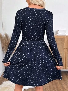 SHEIN LUNE 女式碎花圆领长袖短款连衣裙 - 彩色 - 查看 2