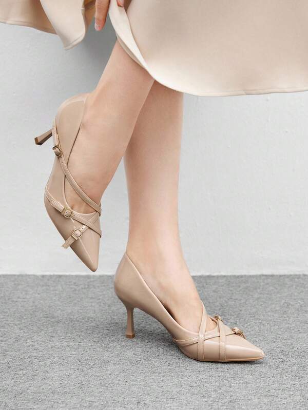 CUCCOO BIZCHIC Apricot Multi-Strap Pointed Toe High Heel Pumps, Sexy Stiletto Women Shoes For Outdoor, Commute, Party, Banquet