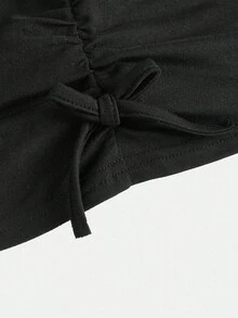 Bộ quần ống loe denim giả cho bé gái tuổi teen, thường ngày, giản dị, đường phố, màu đen, dài tay bó sát - màu đen - Xem 5