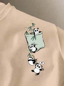 Claim Dot 卡其色休闲熊猫图案男士 T 恤，适合户外和学校 - 卡其色 - 查看 3