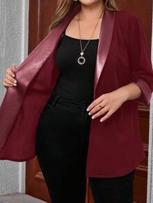 EMERY ROSE Plus Size Women's Casual Personalized Patchwork Leather Jacket, Spring/Autumn - Burgundy - View 6