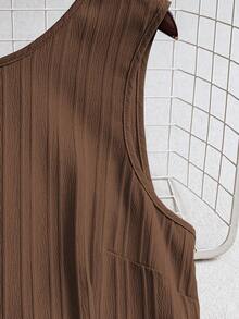 EMERY ROSE 女式夏季编织露背系带无袖A字形荷叶边下摆休闲迷你连衣裙 - 棕色 - 查看 5