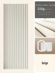 SHEIN 1 件防水折叠浴室浴帘 - 易于安装和存放，家居装饰淋浴隔断 - 米色 - 查看 4