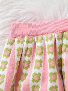Conjunto de suéter con cuello en V y estampado floral en todo el Body con botones delanteros y falda para niña preadolescente, conjunto de dos piezas estilo preppy para la vuelta al colegio, traje de otoño - Verde - Ver 5