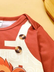 Perso Play Baby Boy Autumn Brown Bodysuit With Envelope Collar, Cute Printed 2 In 1 Design, Essential For Daily Outings Fall Winter