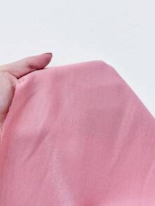 SHEIN PETITE Women's Solid Color Satin Simple Shirt With Asymmetric Hem - Pink - View 7