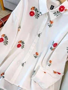 Regalyn Plus Size Women's Stand Collar Long Sleeve Printed Casual Versatile Shirt, Suitable For Daily Commute, Leisure And Home Wear, Minimalist Fashion Fall Cloth For Women