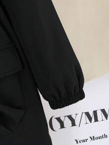 Tween 女童休闲街头装保暖保暖内衬收腰宽松中长连帽夹克外套 - 黑色 - 查看 4