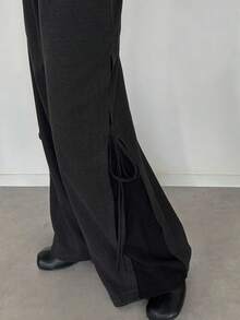 FRIFUL 女士纯色侧系带宽松休闲连体裤，秋季简约连体裤，无袖连体裤，阔腿连体裤 - 深灰色 - 查看 7