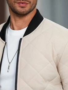 Manfinity Homme Cappotto casual imbottito e trapuntato con colletto da baseball a contrasto di colore, adatto per autunno/inverno, da uomo